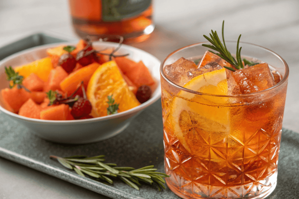 jalbitedrinks liquor recipe. served with fruit salad.