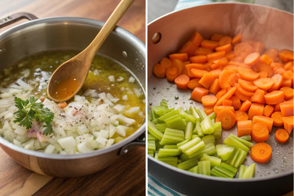 Design a step-by-step infographic showcasing the preparation process of Benignis potato soup