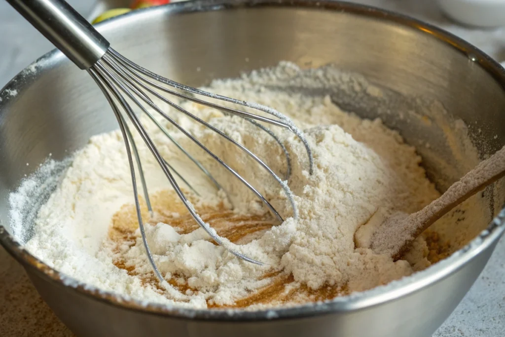 In a large mixing bowl, whisk together the flour, sugar, baking powder, and salt.