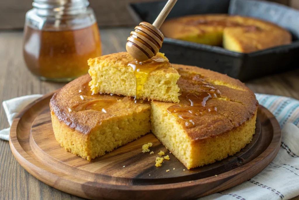 Southern Cornbread with Beef Tallow with Sweet Honey Drizzle